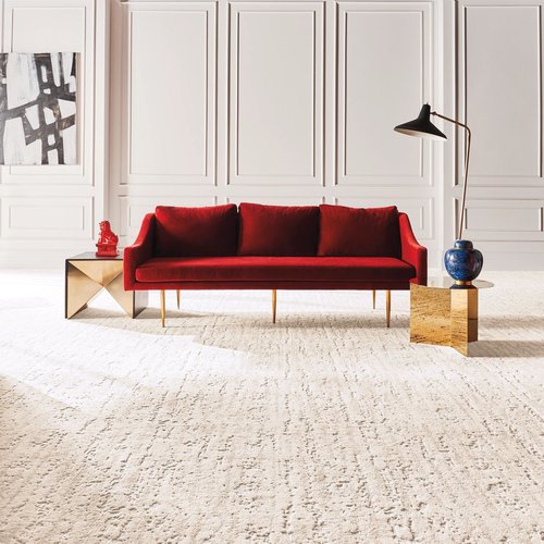 red sofa on carpet on Fort Morgan, CO area by Specialty Shoppe Floors